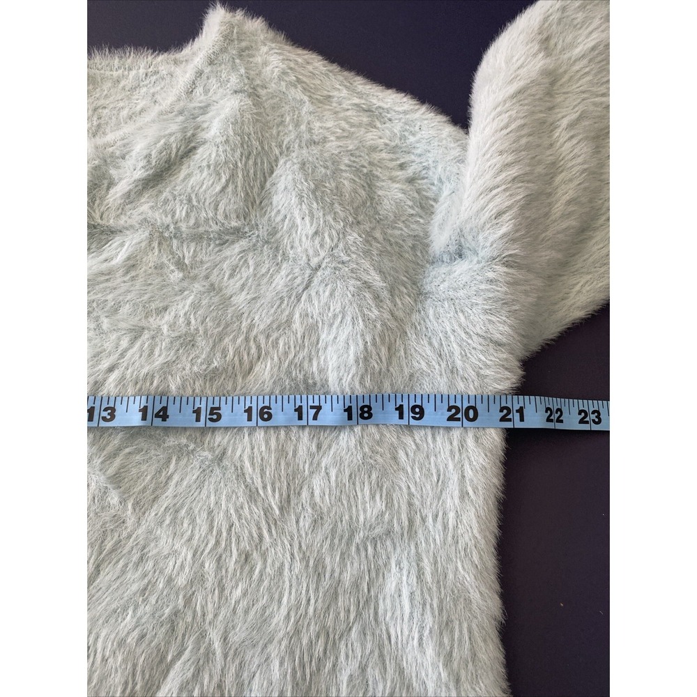 Lulus Crop Sweater Womens Extra Small Teal Soft Fuzzy Oversized Fluffy Y2K - Picture 8 of 12